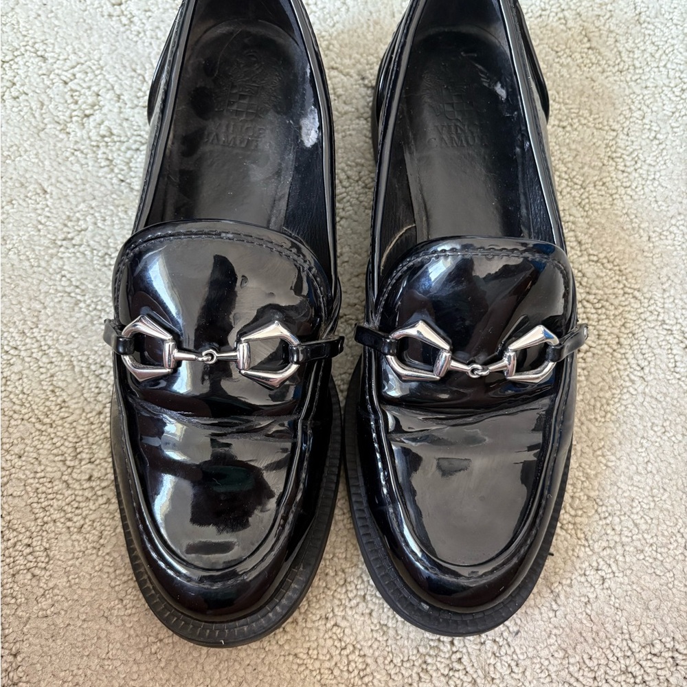 Vince Camuto Black and Silver Flats with Classic Slip-On Design